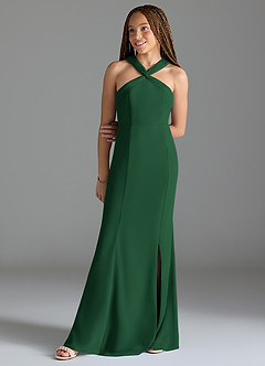 Azazie Rue Junior Dark Green Mermaid Side Slit Chiffon Dress image1