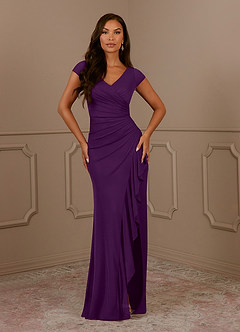 Azazie Roya Mother of the Bride Dresses Grape Mermaid V-Neck Pleated Mesh Dress image2