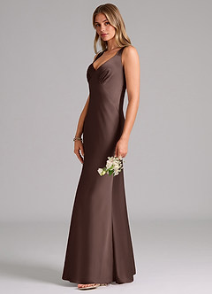 Azazie Kamila At-home Try On Dresses Black A-Line Pleated Stretch Satin Dress image6