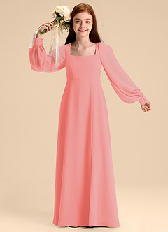 Azazie Bondi Junior Coral A-Line Blouson Chiffon Dress image7