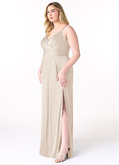 Azazie Aqua Bridesmaid Dresses White Alabaster A-Line V-Neck Pleated Stretch Satin Dress image10