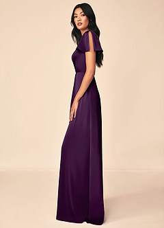 Azazie Soren Bridesmaid Dresses Grape A-Line Pleated Stretch Satin Dress image3