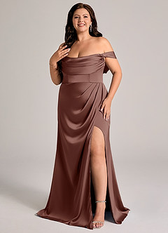 Azazie Johana Bridesmaid Dresses Espresso Mermaid Off the Shoulder Stretch Satin Convertible Dress image8