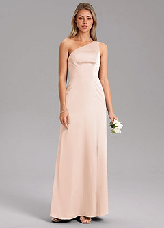 Azazie Feby Bridesmaid Dresses Blushing Pink A-Line One Shoulder Stretch Satin Dress image7