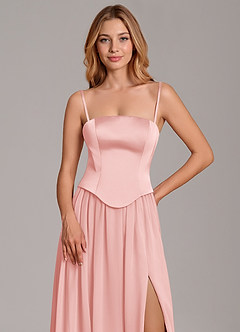 Azazie Cadence Bridesmaid Dresses Powder Pink A-Line Corset Stretch Satin Convertible Dress image2