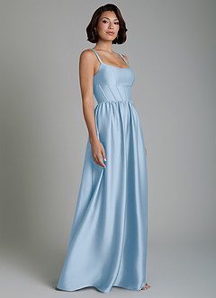 Azazie Mona Bridesmaid Dresses Powder Blue A-Line Corset Stretch Satin Dress image5