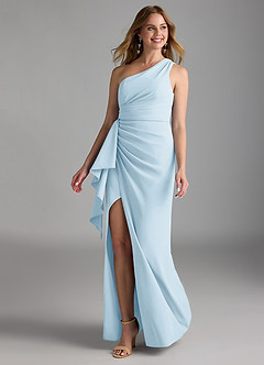 Azazie Maive Venta Final Vestido de Black de Crepé elástico de Corte Recto con Volante image4