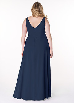 Azazie Kori Bridesmaid Dresses Dark Navy A-Line Pleated Chiffon Dress image7