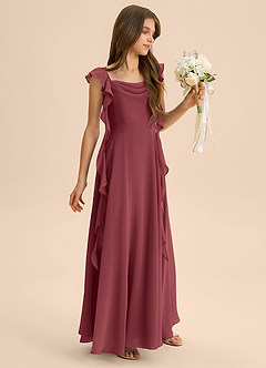 Azazie Carmin Junior Merlot A-Line Ruched Chiffon Dress image5
