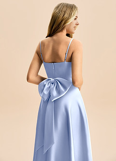 Azazie Rumi Junior A-Line Plisseret Stræk satin Gulv-længde Junior brudepige Kjole image6