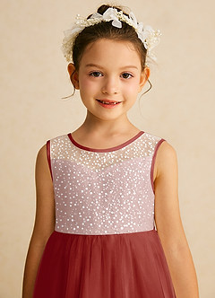 Azazie Tay Flower Girl Dresses Terracotta A-Line Sequins Tulle Dress image7