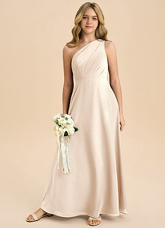 Azazie Phaedra Junior Jurk van Chiffon met A-Lijn Geplooid Wit Albast image8