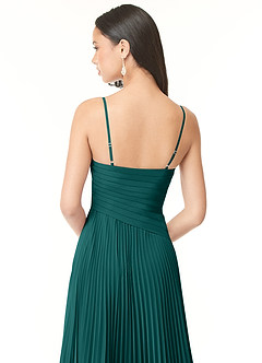 Azazie Vini Bridesmaid Dresses Peacock A-Line V-Neck Pleated Chiffon Dress image5