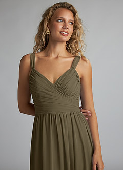 Azazie Aziza Bridesmaid Dresses Willow Green A-Line V-Neck Pleated Chiffon Dress image5