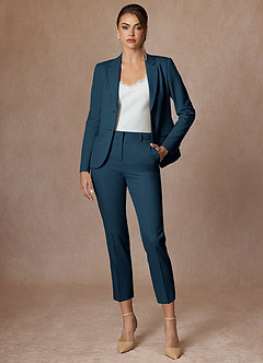 front Whitney Dark Navy Refined Weave Performance Cropped Pants Suit