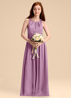 Azazie Bibiane Junior Vestido de Glicinia de Satén Elástico de Corte en A con Plisado image4