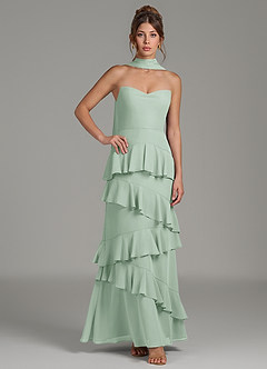 Azazie Imani Bridesmaid Dresses Agave A-Line Ruched Chiffon Dress image5