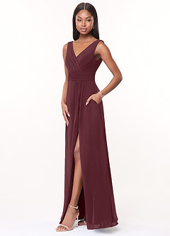 Azazie Karina Bridesmaid Dresses Sangria A-Line Pleated Chiffon Dress image6