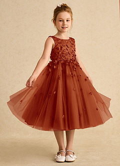Azazie Lana Blumenmädchenkleider A-Linie ärmellos Matte Satin Kleid Paprika image5