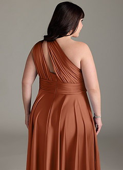 Azazie Charlize Bridesmaid Dresses Cedar Rose A-Line One Shoulder Stretch Satin Dress image16