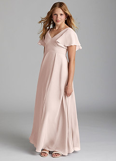 Azazie Kimber Junior Rose Petal A-Line Pleated Chiffon Dress image3