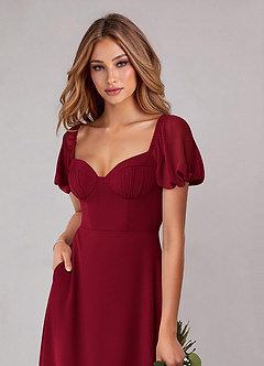 Azazie Fatima Bridesmaid Dresses Burgundy A-Line with Pockets Chiffon Dress image6