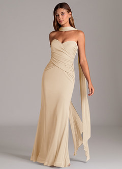 Azazie Katelyn Bridesmaid Dresses Champagne Sheath Strapless Mesh Convertible Dress image3