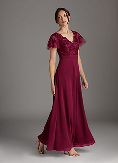 Azazie Singer Final Sale Agave A-Line V-Neck Lace Chiffon Dress image3