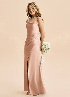 Azazie Abby Junior Robe Trapèze en Satin extensible Plissée Or Rose image3