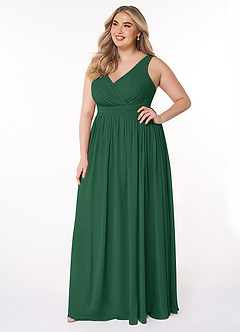 Azazie Kora Bridesmaid Dresses Dark Green A-Line Pleated Chiffon Dress image9