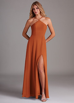 Azazie Bailey Bridesmaid Dresses Cinnamon A-Line Halter Side Slit Chiffon Dress image5