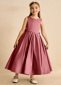 Azazie Cailee Flower Girl Dresses Antique Rose Ball-Gown Pleated Matte Satin Dress image5