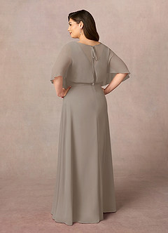 Azazie Oksana Kleider für die Brautmutter A-Linie V-Hals Gefaltet Chiffon Kleid Taupe image9