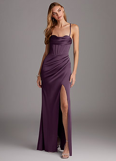 Azazie Brookelle Bridesmaid Dresses Plum Sheath Sweetheart Corset Stretch Satin Dress image4