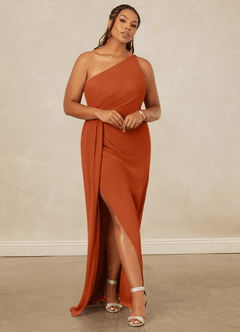 Christian Siriano Bridal for Azazie 1003 Bridesmaid Dresses Burnt Orange Sheath One Shoulder Chiffon Dress image8