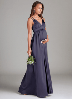 Azazie Emree Maternity Bridesmaid Dresses A-Line Stretch Satin Floor-Length Dress with Pockets image4