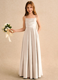 Azazie Reia Girls Formal laatste Uitverkoop A-Lijn Jurk van Mat Satijn Geplooid Powder Blue image4