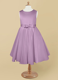 Azazie Coco Blumenmädchenkleider A-Linie Schleifen Matte Satin Kleid Blauregen image5