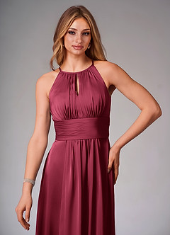 Azazie Bonnie Brautjungfernkleider A-Linie Plissee Stretch-Satin Kleid Burgunderrot image5