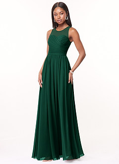 Azazie Nina Bridesmaid Dresses Emerald A-Line Pleated Chiffon Dress image4