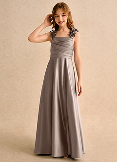 Azazie Rosita Girls Formal Blumenmädchenkleider A-Linie Plissee Matte Satin Kleid Taupe image6