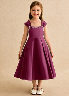 Azazie Yosemite Robe Demoiselle D'honneur Fillette Robe Princesse en Mat Satiné Encolure en Forme de Cœur Mûre image4