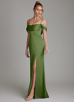 Azazie Nira Vestidos de damas de honor Vestido de Enebro de Satén Elástico de Corte Sirena con Corsé image6