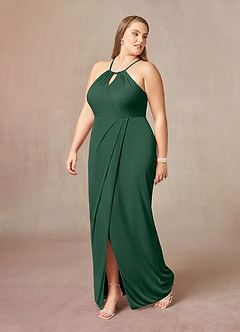 Azazie Hadid Final Sale Dark Green Sheath Pleated Mesh Dress image9