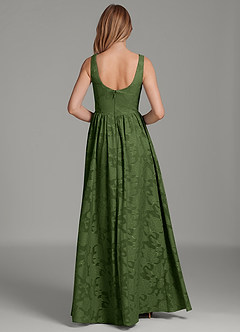 Azazie Keyla Bridesmaid Dresses Olive A-Line Pleated Floral Burnout Dress image2