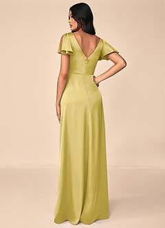 Azazie Soren Bridesmaid Dresses Canary A-Line Pleated Stretch Satin Dress image2