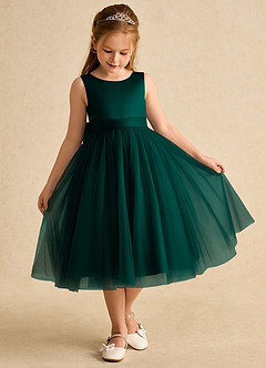 Azazie Winnie Flower Girl Dresses Pine Ball-Gown Bow Tulle Dress image2