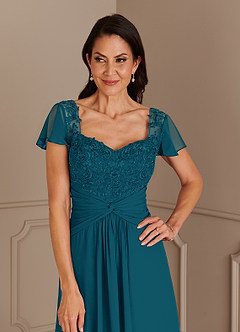 Azazie Gwenyth Final Sale Ink Blue A-Line Lace Chiffon Dress image6
