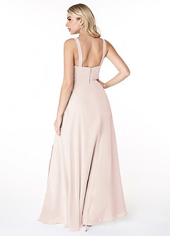 Azazie Jay Bridesmaid Dresses Rose Petal A-Line Square Neckline Side Slit Chiffon Dress image2