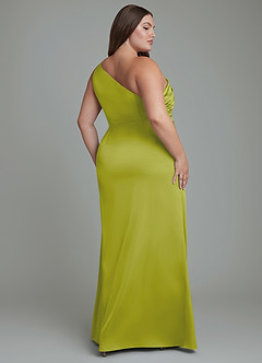 Azazie Akilah Jurken voor bruidsmeisjes Jurk van Stretch Satijn met Zeemeermin One-shoulder Citroengras image9